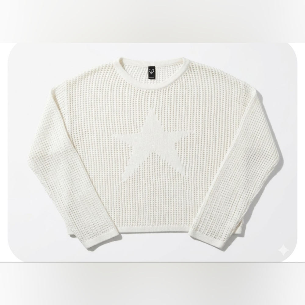 Windsor White Star Knit Sweater Size M Oversized Open Knit Boho.